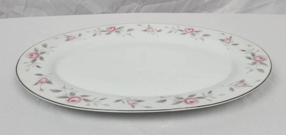 Nasco Japan China Plymouth Rose Pink Roses Gray Leaves Serving Tray